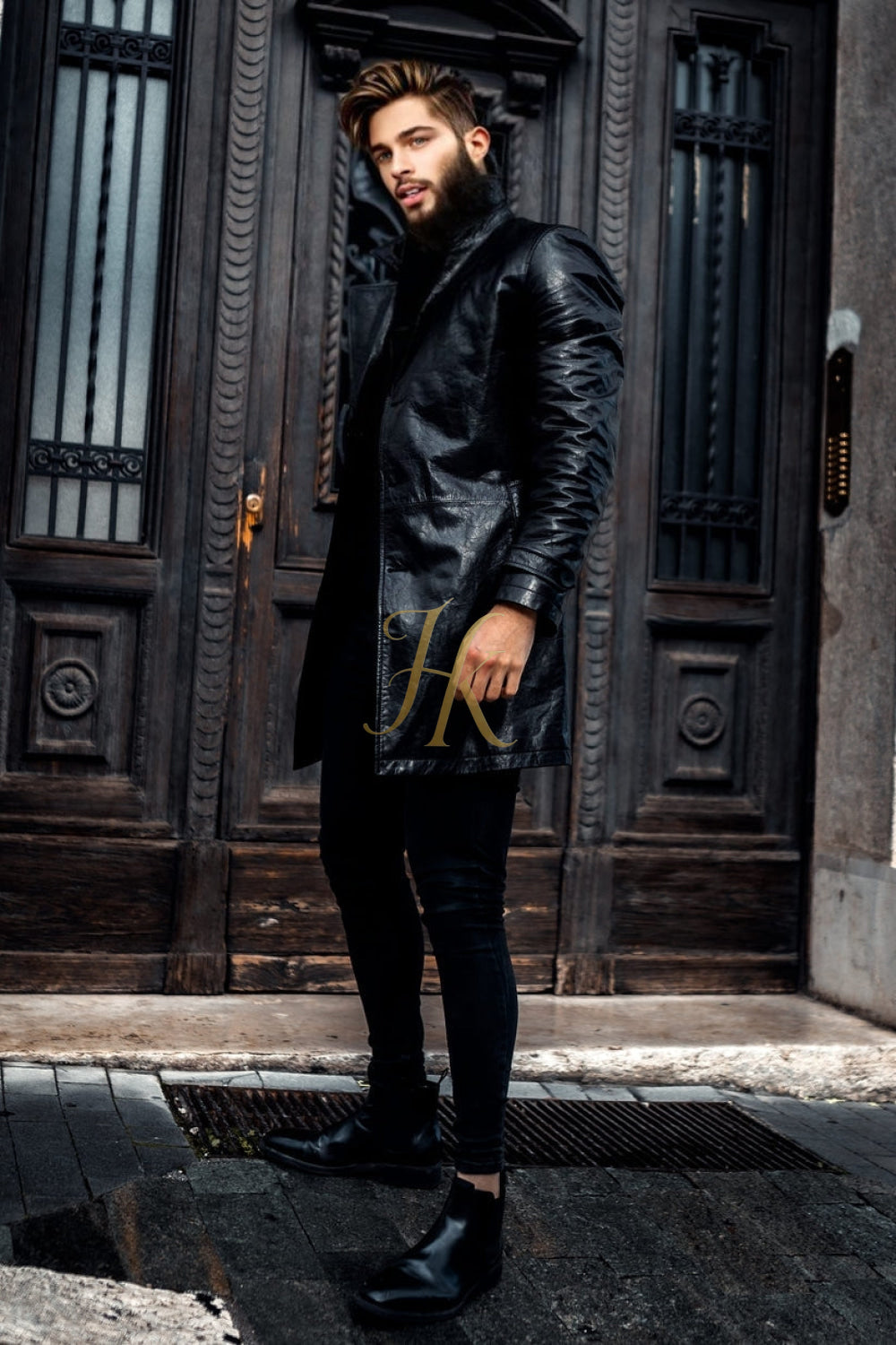 Premium Long Knee Leather Windbreaker for Men | British-Style Double-Breasted Coat - kayibstrore