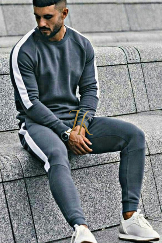 Mens Sweat Suit Basic Sportswear Jogging Casual Jacket And Pants Set