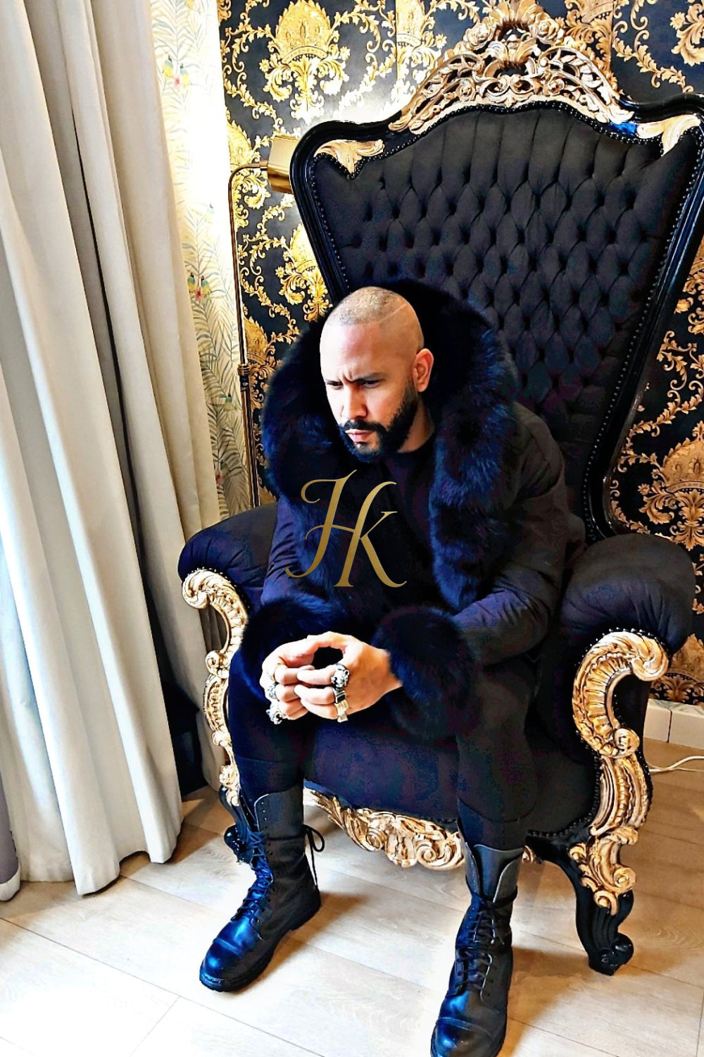 Mens Black Fox Fur Coat 4-In-1 Waterproof