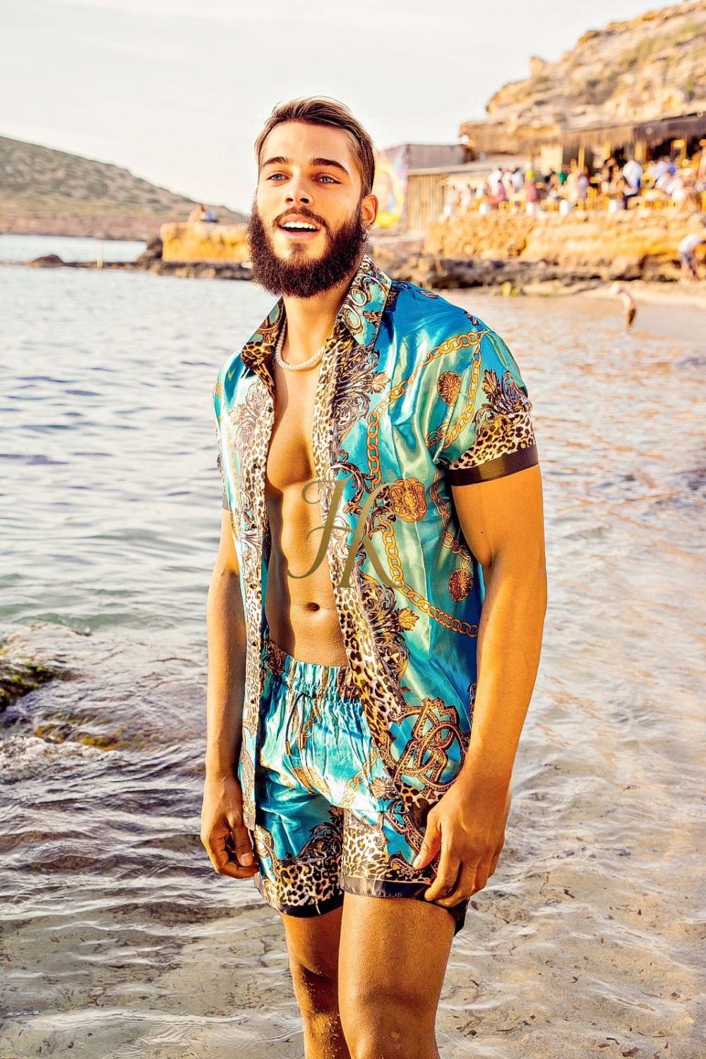 Men's Short Sleeve Floral Silk Button-Down Shirt Set - Elevate Your Summer Style with Luxurious Comfort and Tropical Appeal - kayibstrore
