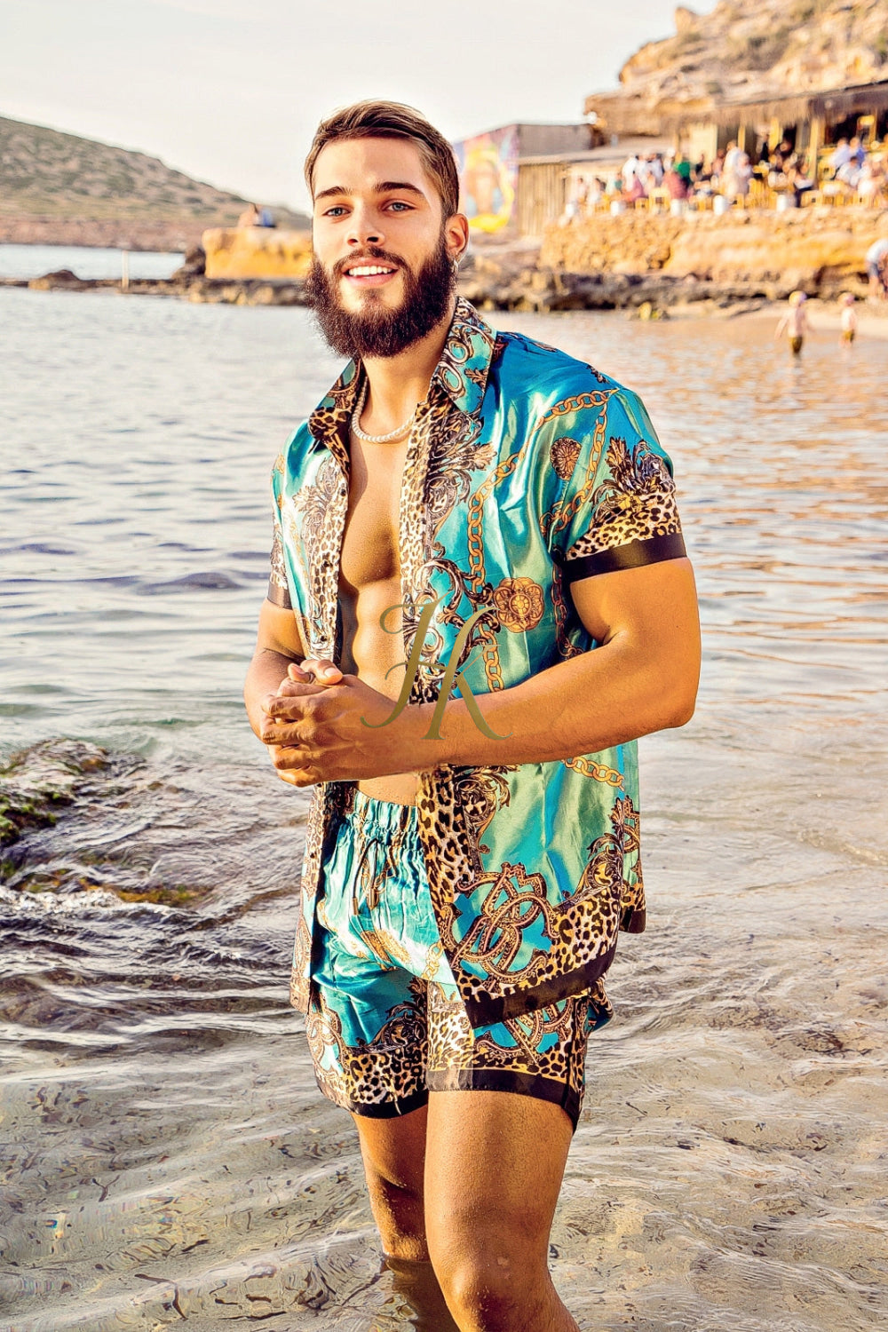 Men's Short Sleeve Floral Silk Button-Down Shirt Set - Elevate Your Summer Style with Luxurious Comfort and Tropical Appeal - kayibstrore