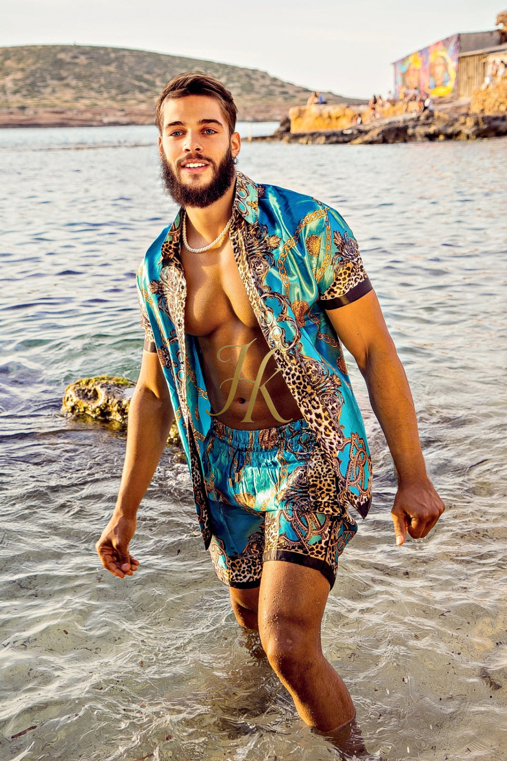 Men's Short Sleeve Floral Silk Button-Down Shirt Set - Elevate Your Summer Style with Luxurious Comfort and Tropical Appeal - kayibstrore