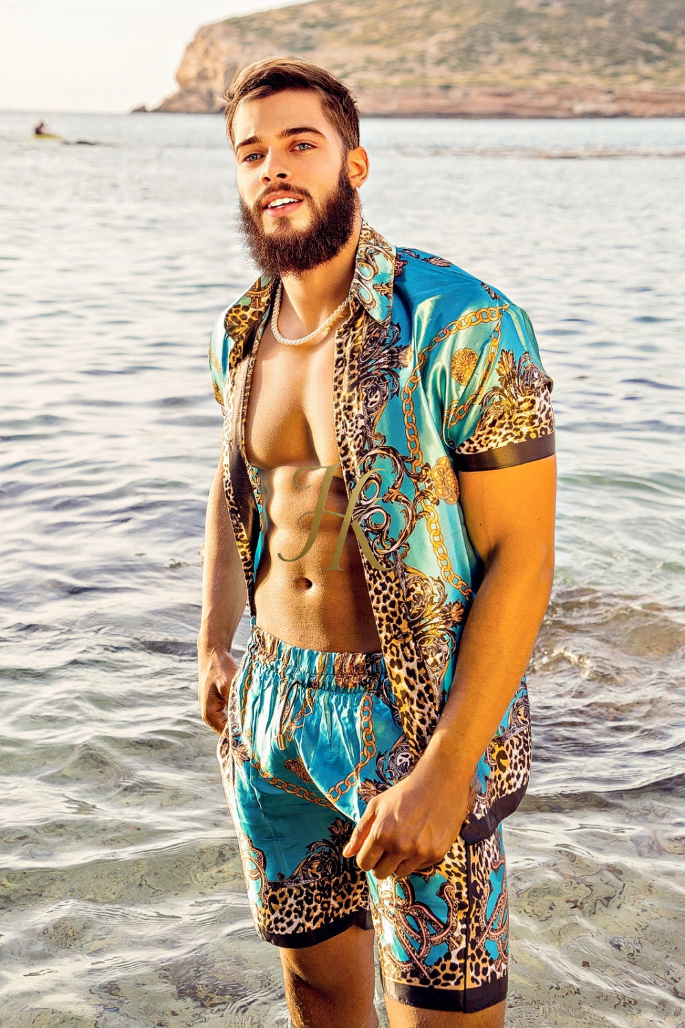Men's Short Sleeve Floral Silk Button-Down Shirt Set - Elevate Your Summer Style with Luxurious Comfort and Tropical Appeal - kayibstrore
