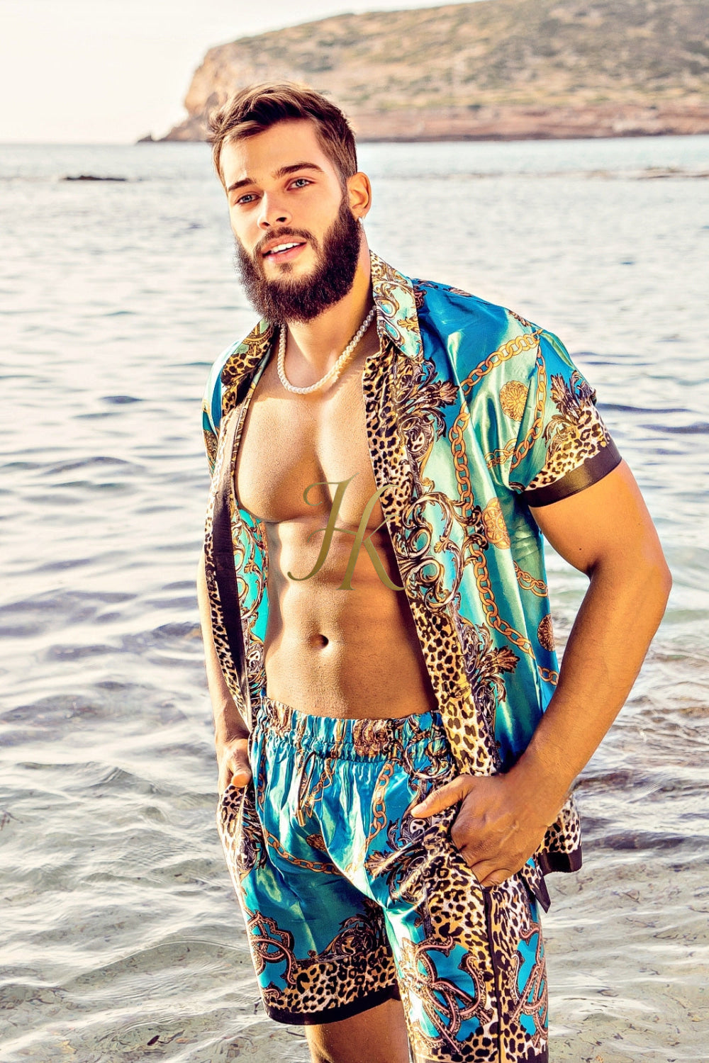 Men's Short Sleeve Floral Silk Button-Down Shirt Set - Elevate Your Summer Style with Luxurious Comfort and Tropical Appeal - kayibstrore