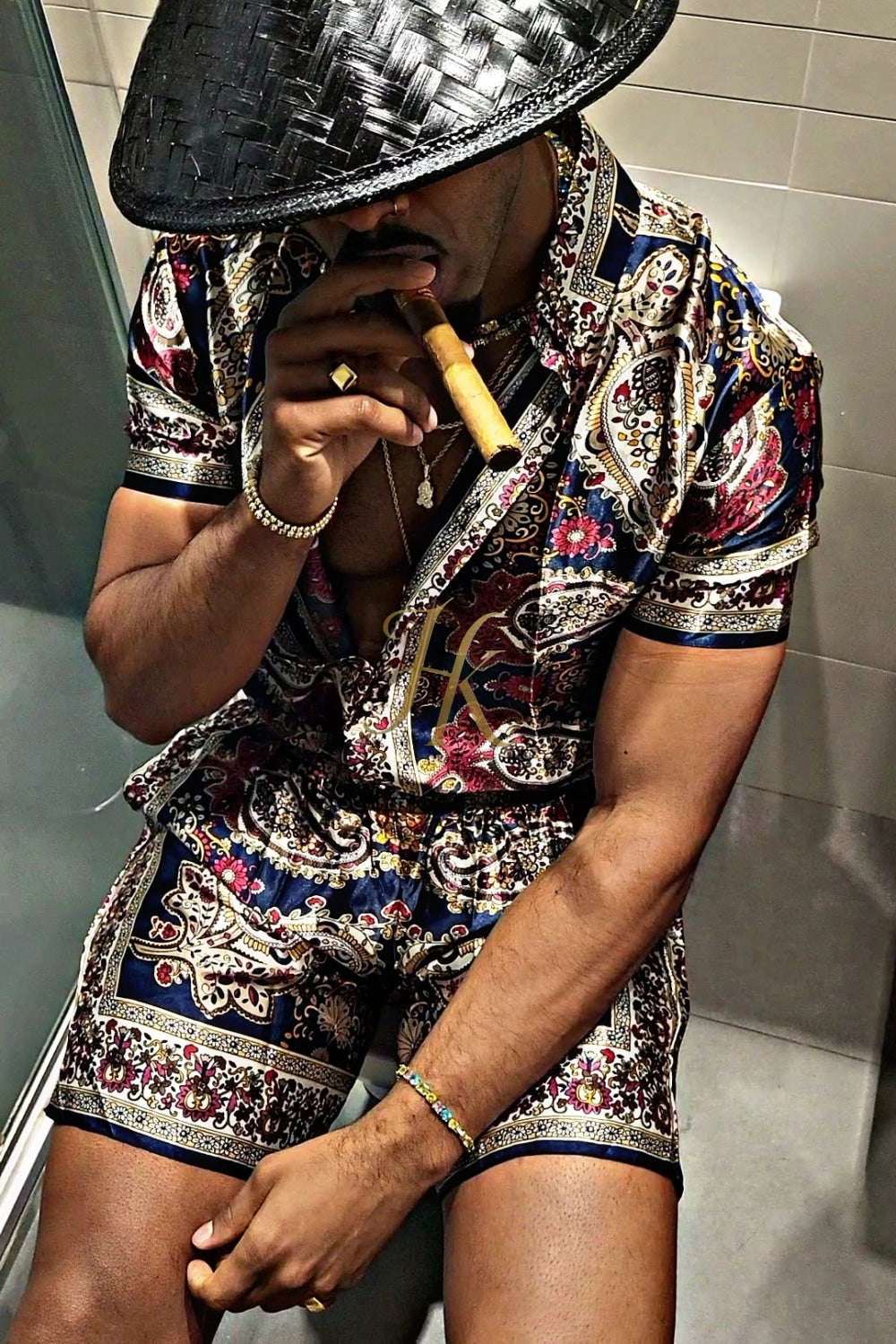 Boho Silk Shirt Set - Festival Outfit, Handmade Men's Fashion - kayibstrore