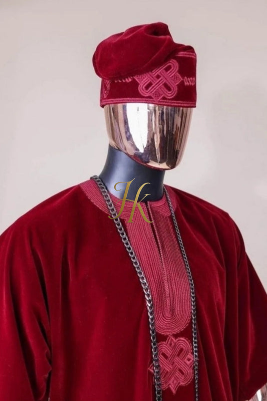 Regal Men's Dashiki Velvet Set | African Kaftan Shirt & Pants Ensemble - kayibstrore