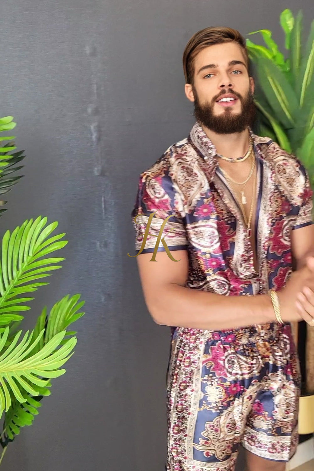 Boho Silk Shirt Set - Festival Outfit, Handmade Men's Fashion - kayibstrore
