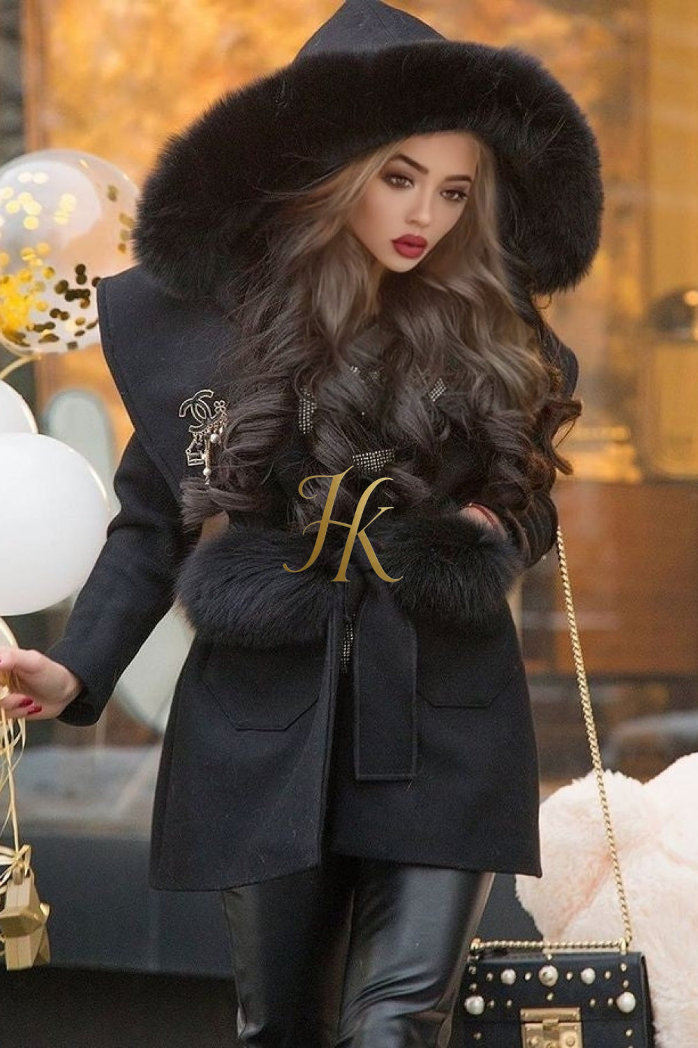 Teddy genuine wool sheepskin Luxury Coat with fox fur collar- Stay Warm and Stylish in this Ethically Produced Fur Coat - kayibstrore