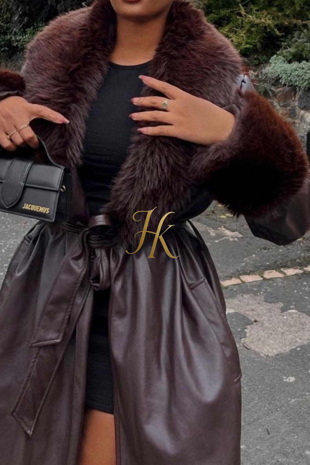 Women's Faux Leather Long Coat Jacket with Faux Fur Collar - Luxurious Elegance for Every Occasion - kayibstrore