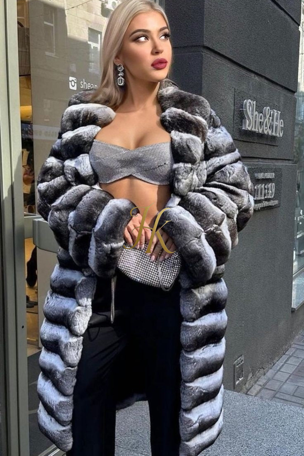 Multicolor women's Genuine Chinchilla Outwear with Real Rex Rabbit Fur | Stylish Shawl Collar Coat - kayibstrore