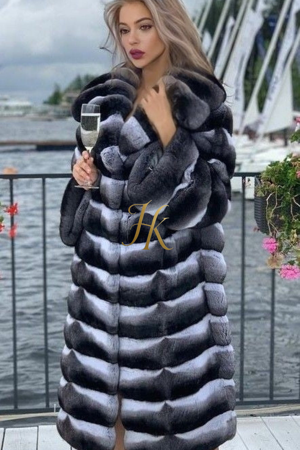 Multicolor women's Genuine Chinchilla Outwear with Real Rex Rabbit Fur | Stylish Shawl Collar Coat - kayibstrore