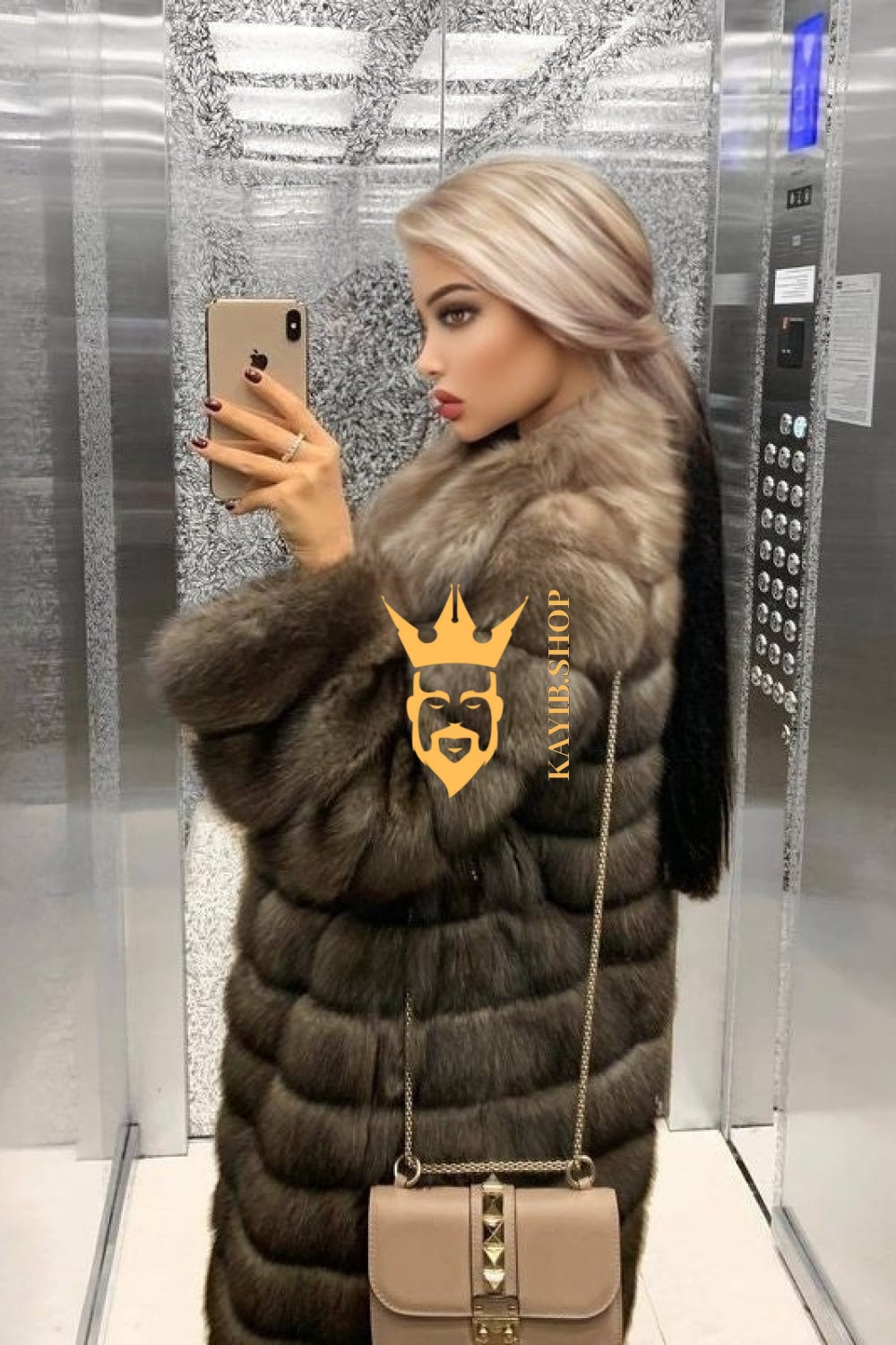 Winter coat- Luxury Tiger-Striped Raccoon Fur Short Coat - Stay Stylish and Warm with Oversized Sleeves - kayibstrore