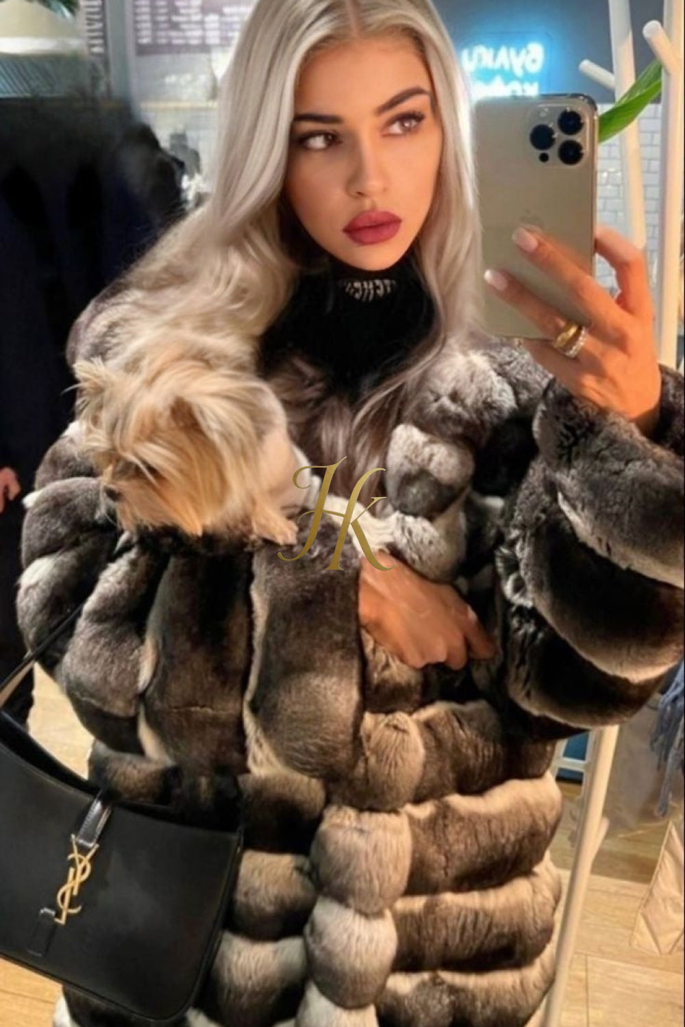 Multicolor women's Genuine Chinchilla Outwear with Real Rex Rabbit Fur | Stylish Shawl Collar Coat - kayibstrore