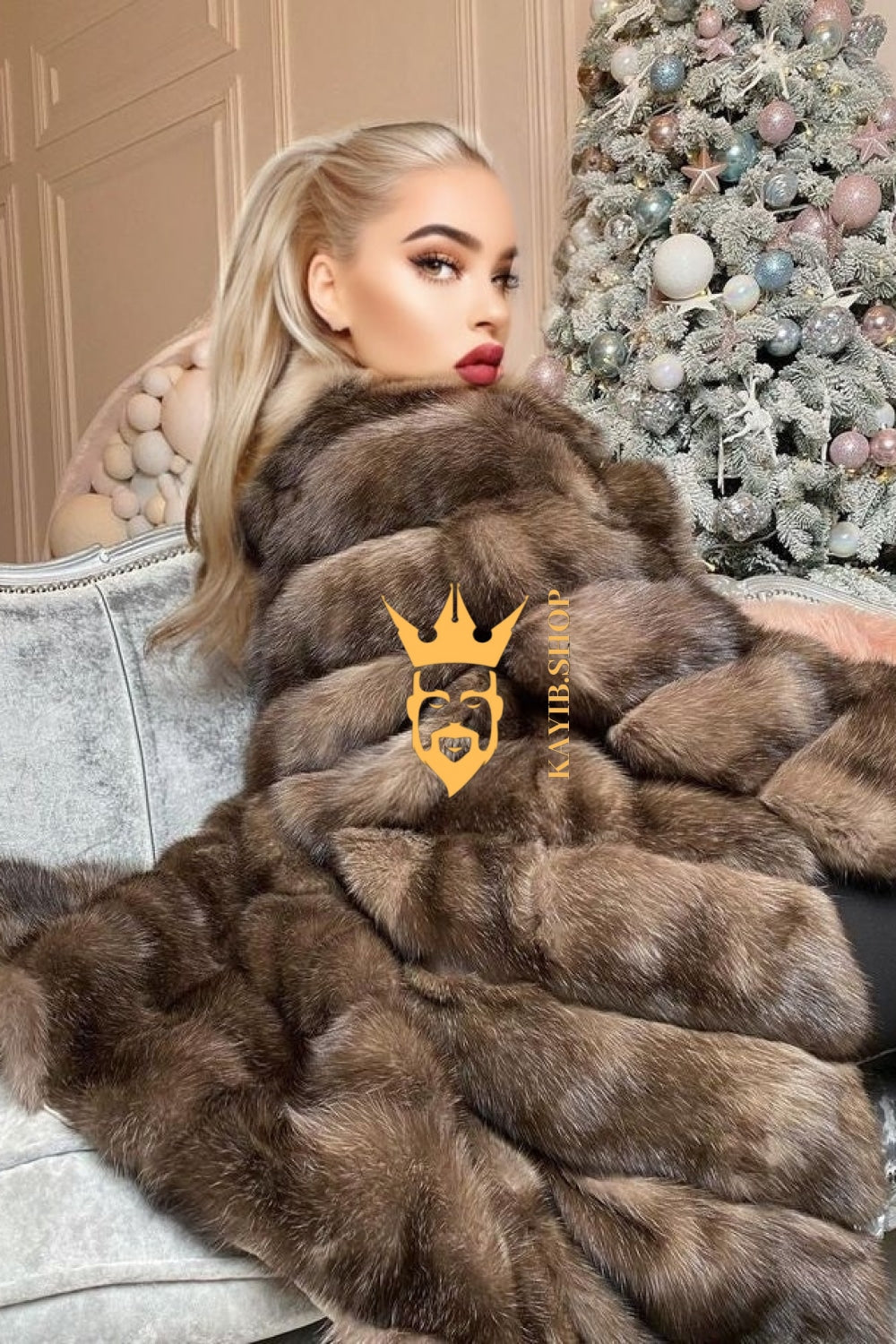 Winter coat- Luxury Tiger-Striped Raccoon Fur Short Coat - Stay Stylish and Warm with Oversized Sleeves - kayibstrore