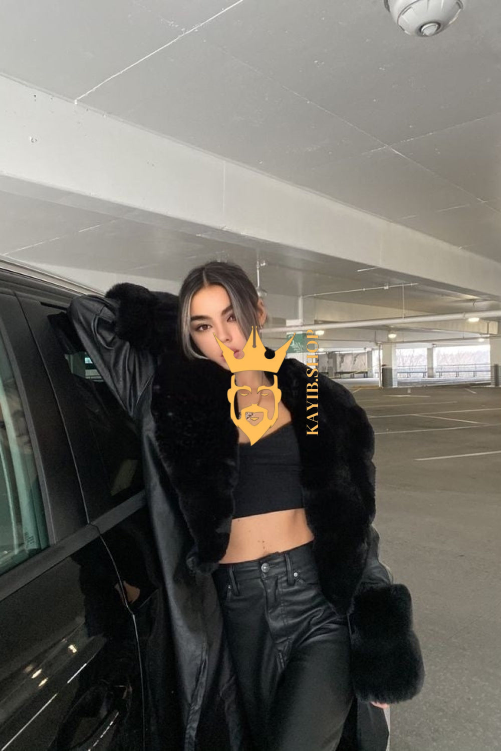 Women's Faux Leather Long Coat Jacket with Faux Fur Collar - Luxurious Elegance for Every Occasion - kayibstrore