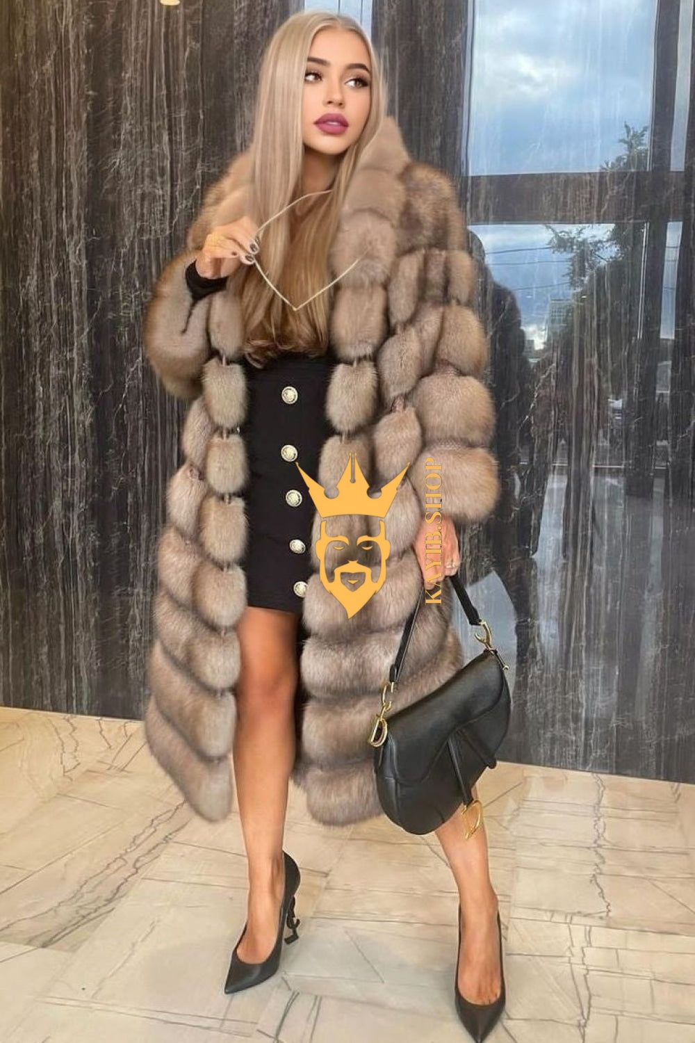 Winter coat- Luxury Tiger-Striped Raccoon Fur Short Coat - Stay Stylish and Warm with Oversized Sleeves - kayibstrore