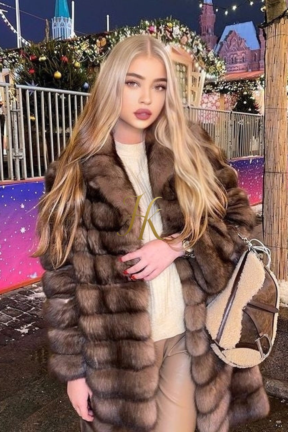 Luxury Tiger-Striped Raccoon Fur Short Coat - Stay Stylish and Warm with Oversized Sleeves - kayibstrore