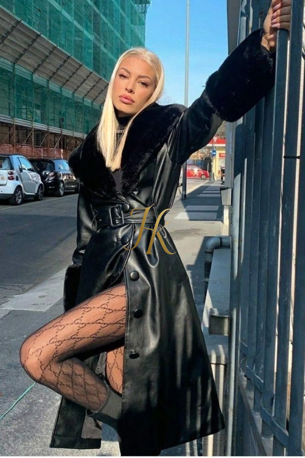 Women's Faux Leather Long Coat Jacket with Faux Fur Collar - Luxurious Elegance for Every Occasion - kayibstrore