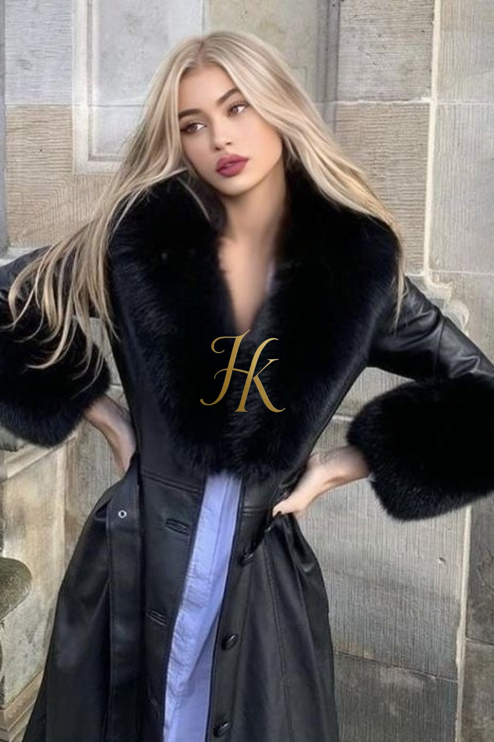 Women's Faux Leather Long Coat Jacket with Faux Fur Collar - Luxurious Elegance for Every Occasion - kayibstrore