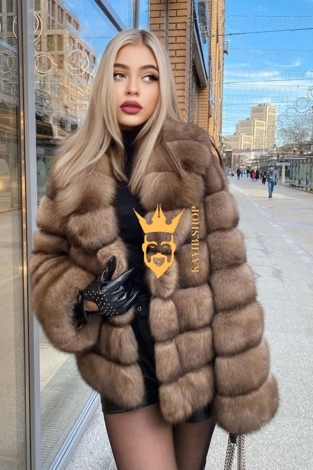 Winter coat- Luxury Tiger-Striped Raccoon Fur Short Coat - Stay Stylish and Warm with Oversized Sleeves - kayibstrore