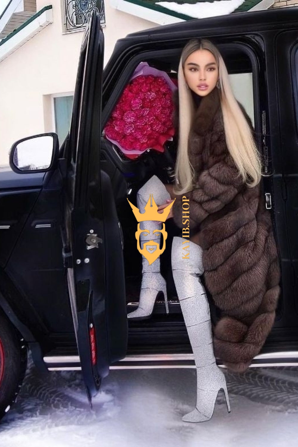 Winter coat- Luxury Tiger-Striped Raccoon Fur Short Coat - Stay Stylish and Warm with Oversized Sleeves - kayibstrore