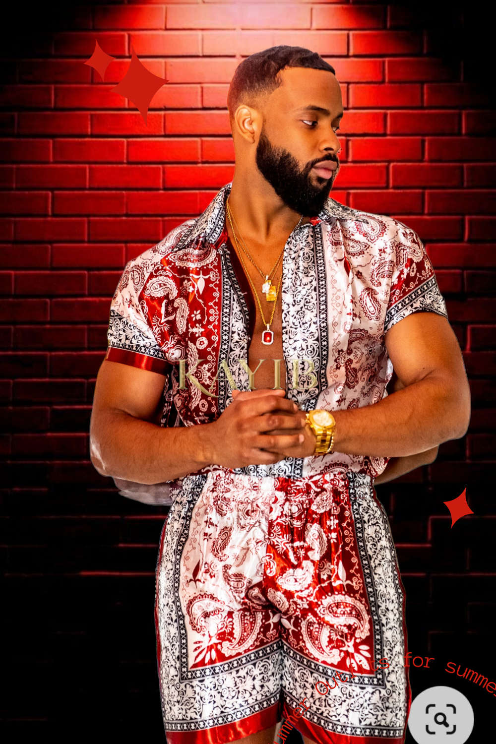 Red Mens Luxury Silk Dress Set Outfits