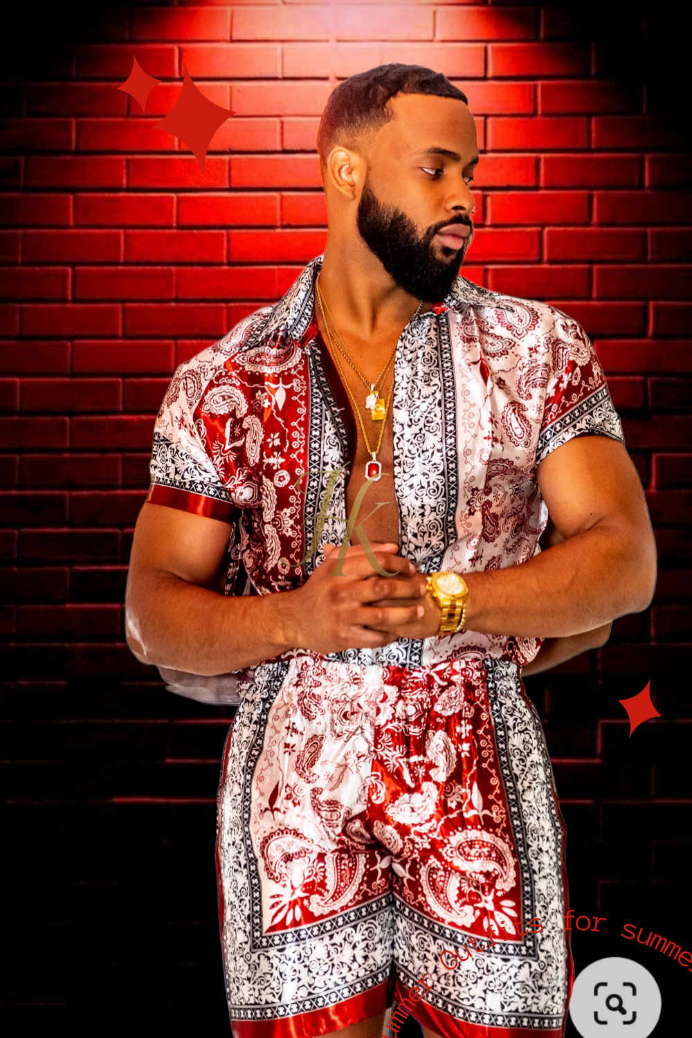 Red Mens Luxury Silk Dress Set Outfits