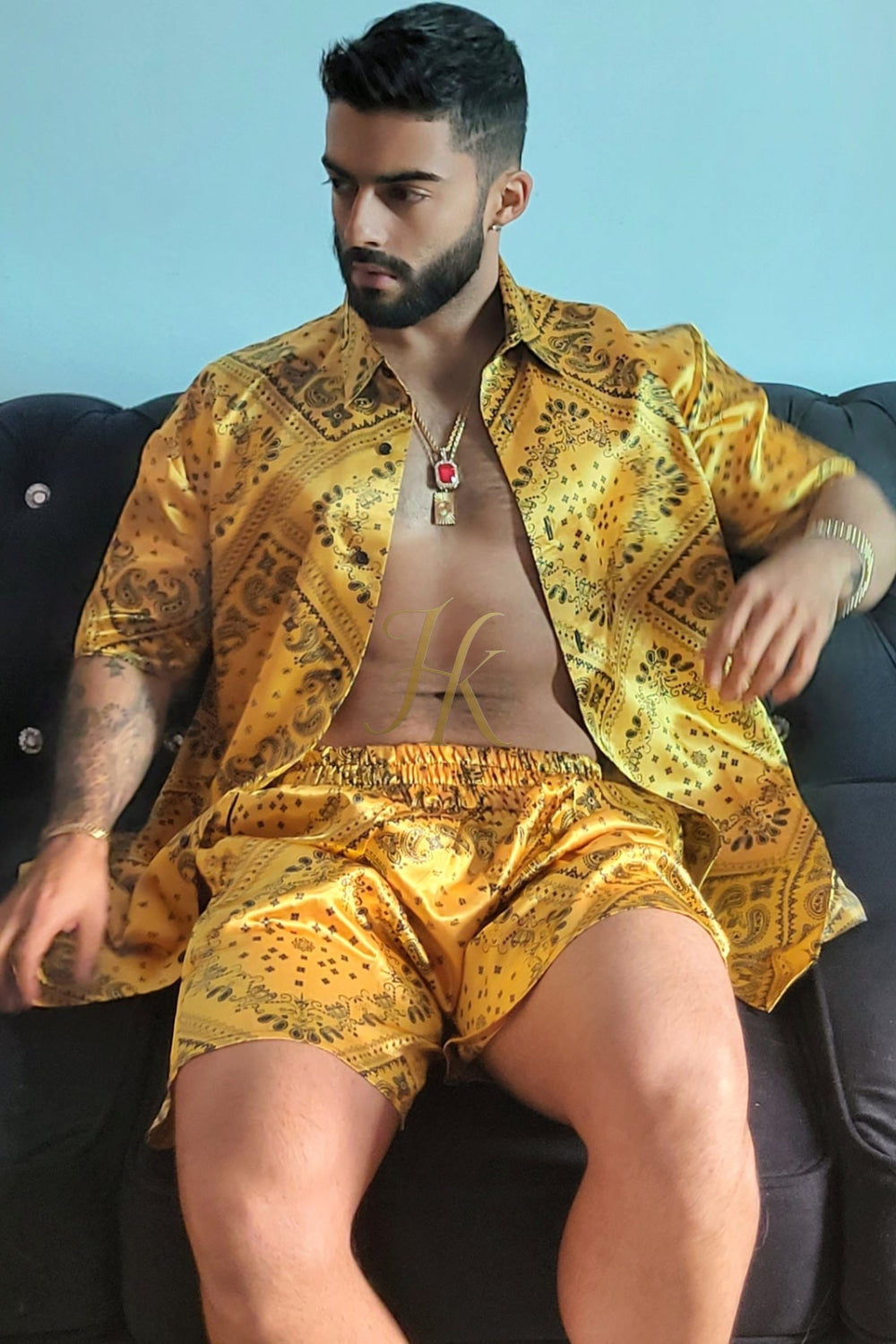 Mens Gold Luxury Silk Set 2 Pcs