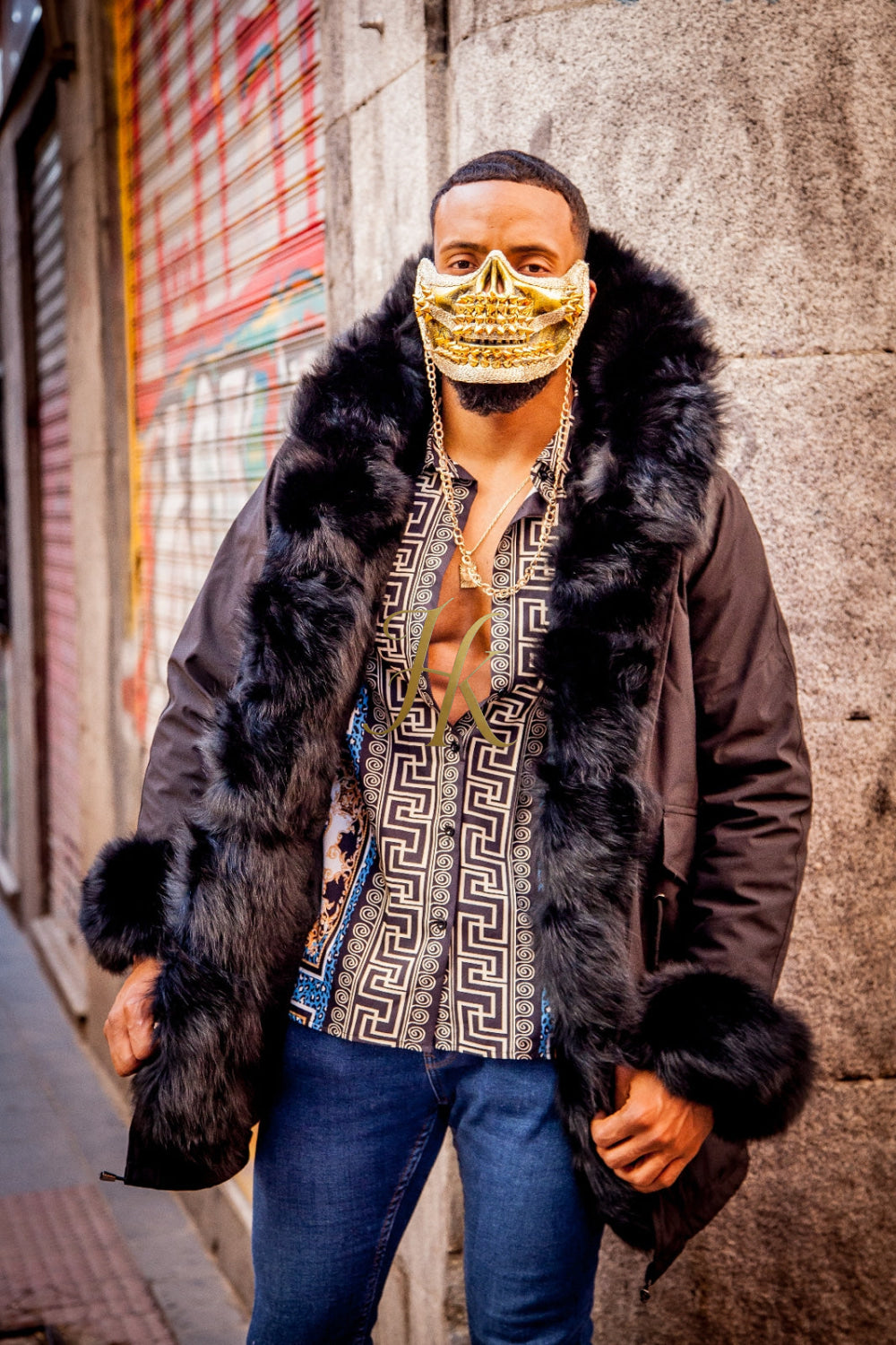 Mens Black Fox Fur Coat