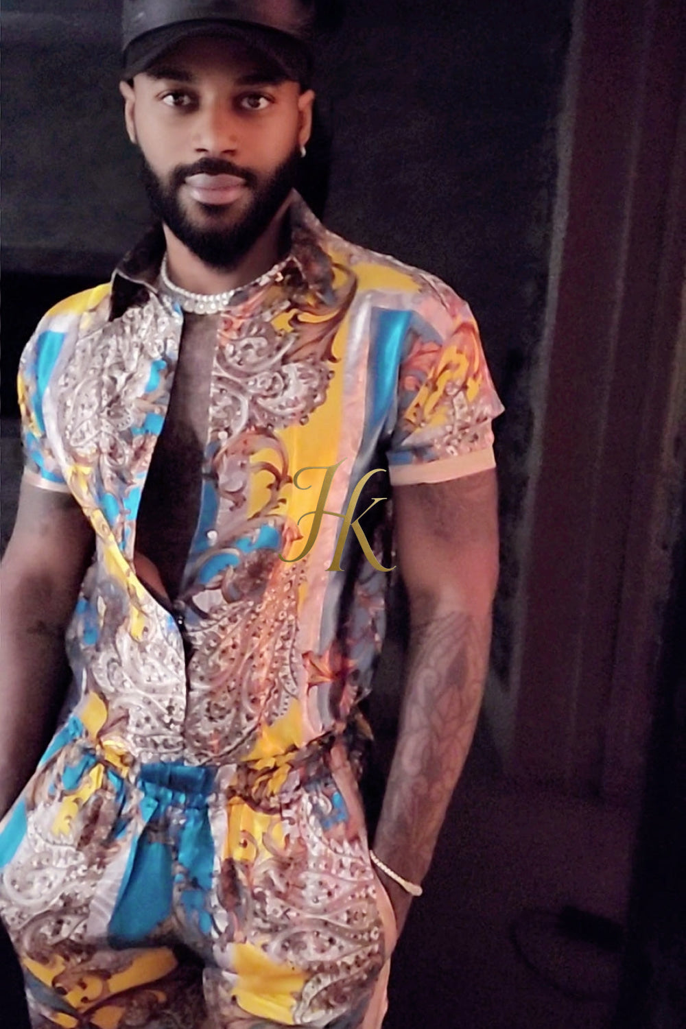 Mens Silk/Satin Shirt Shorts/Short Pants Set