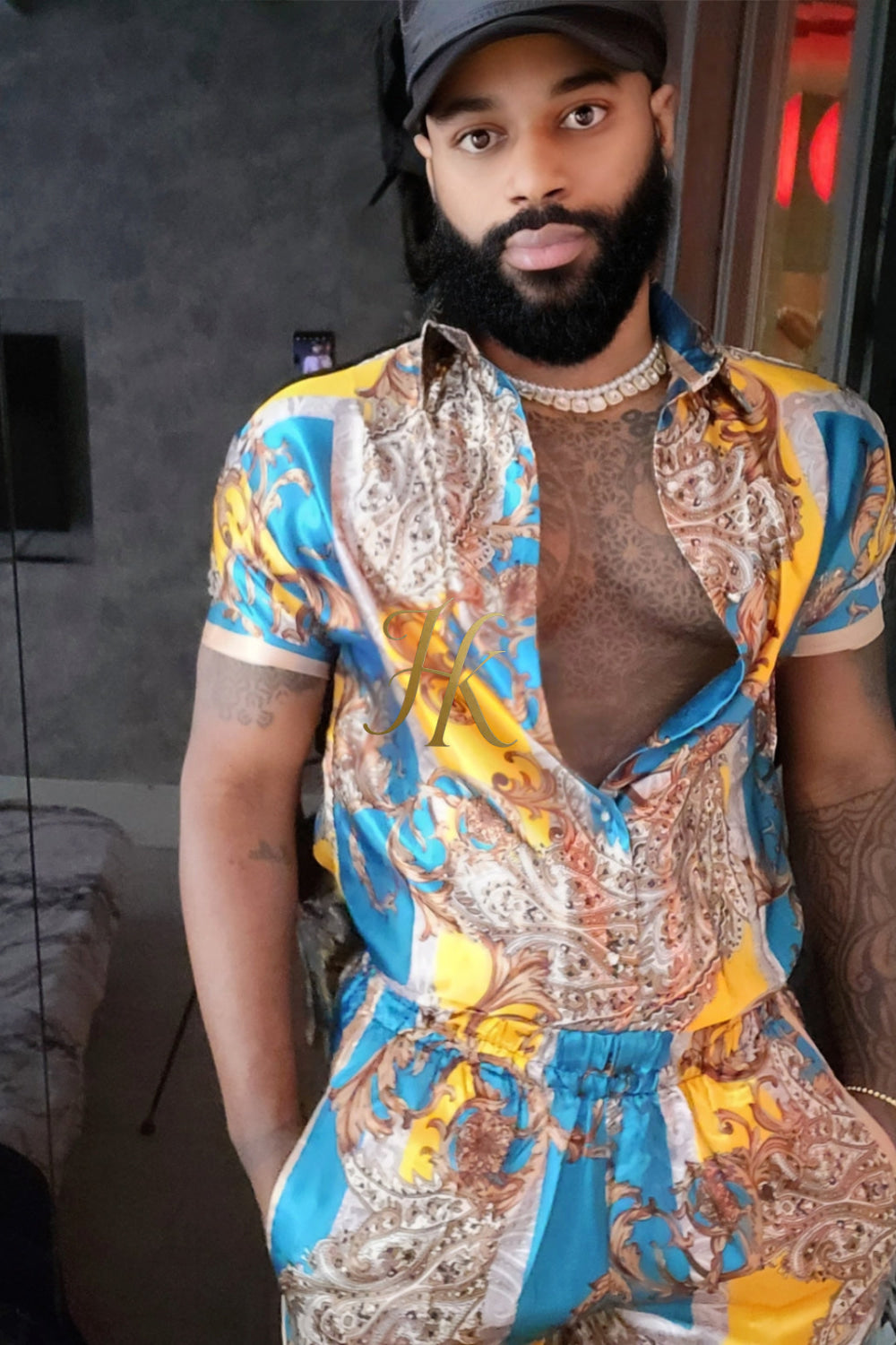 Mens Silk/Satin Shirt Shorts/Short Pants Set