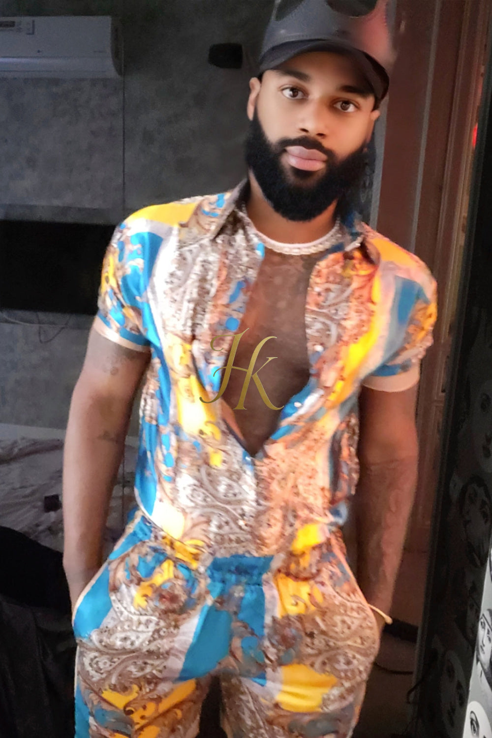 Mens Silk/Satin Shirt Shorts/Short Pants Set
