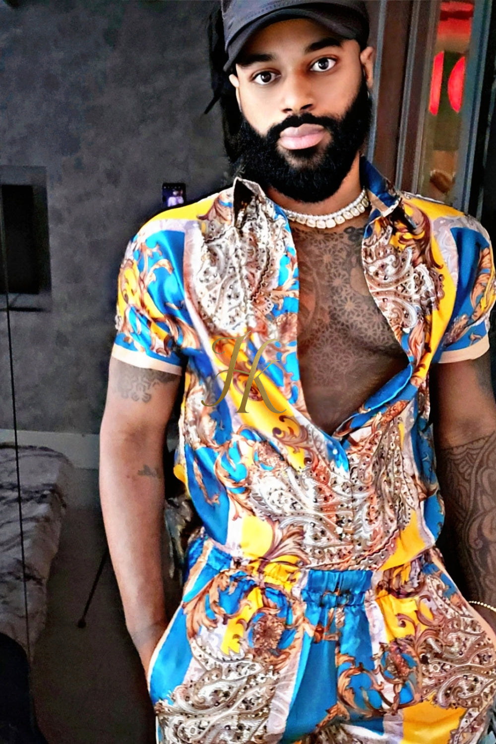 Mens Silk/Satin Shirt Shorts/Short Pants Set
