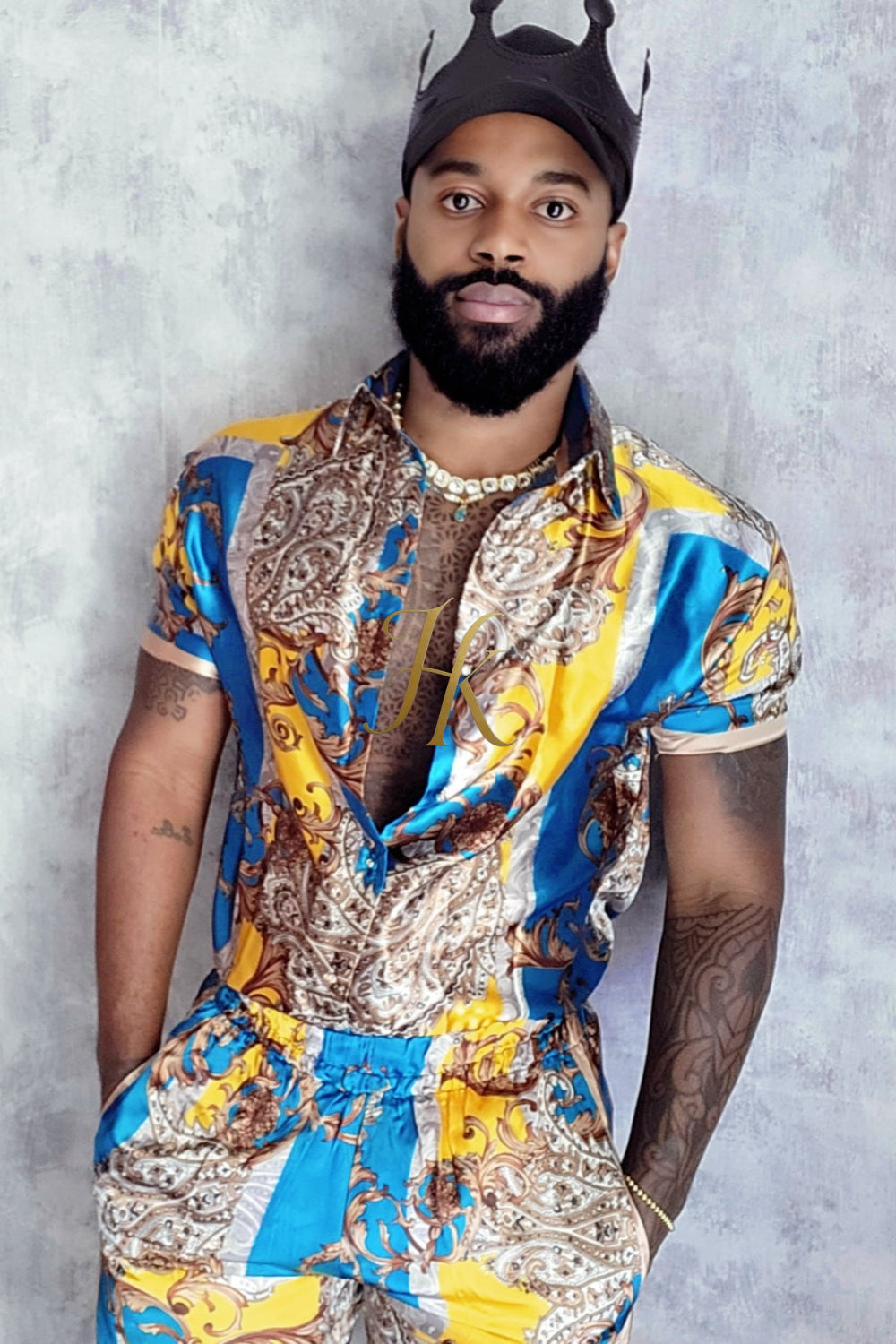 Mens Silk/Satin Shirt Shorts/Short Pants Set