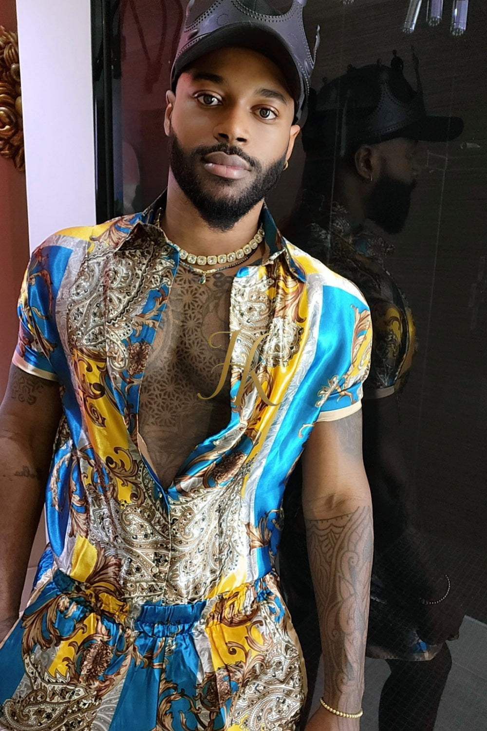 Mens Silk/Satin Shirt Shorts/Short Pants Set