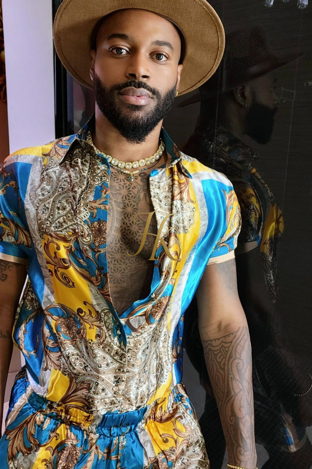 Mens Silk/Satin Shirt Shorts/Short Pants Set