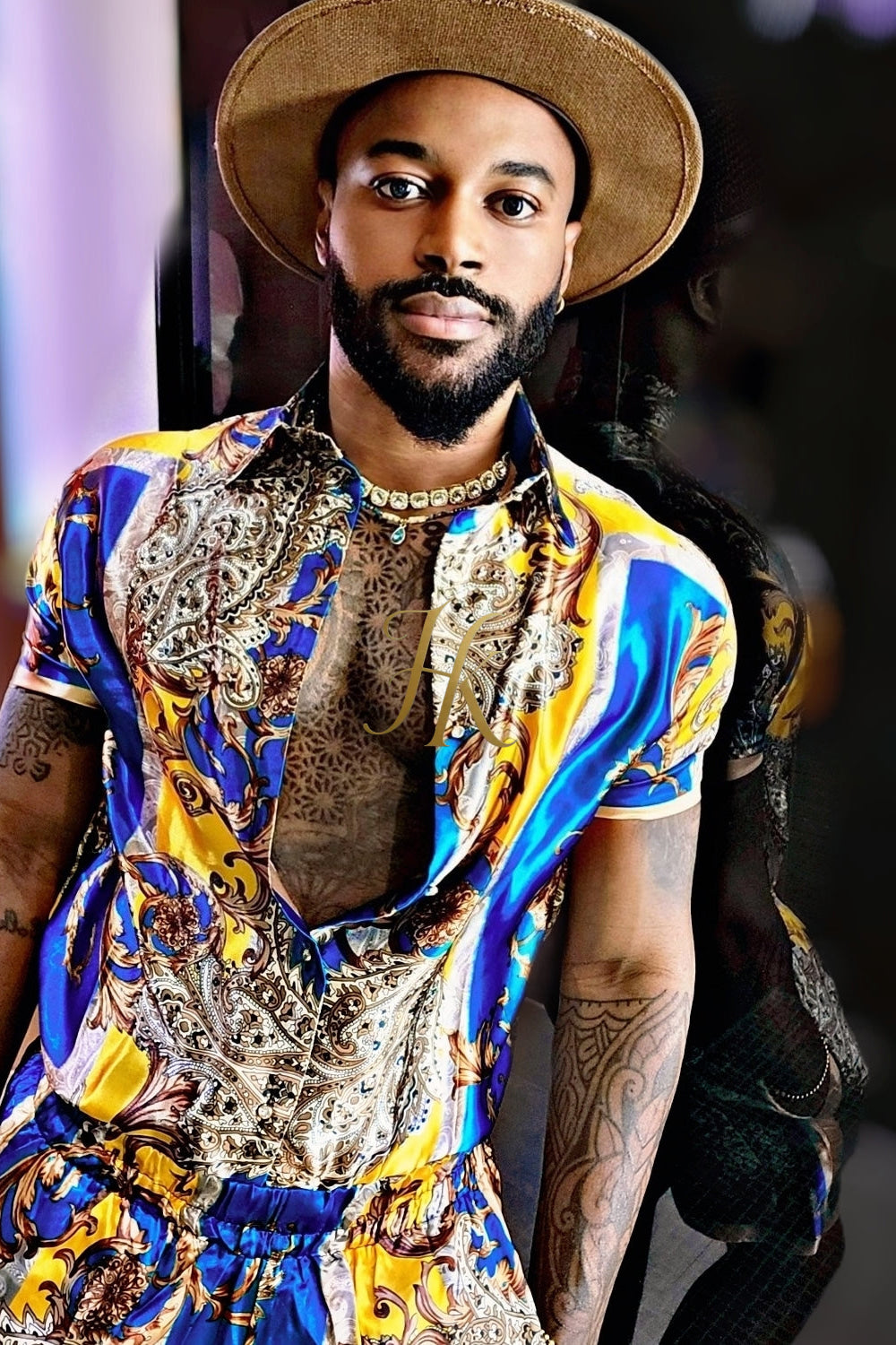 Mens Silk/Satin Shirt Shorts/Short Pants Set