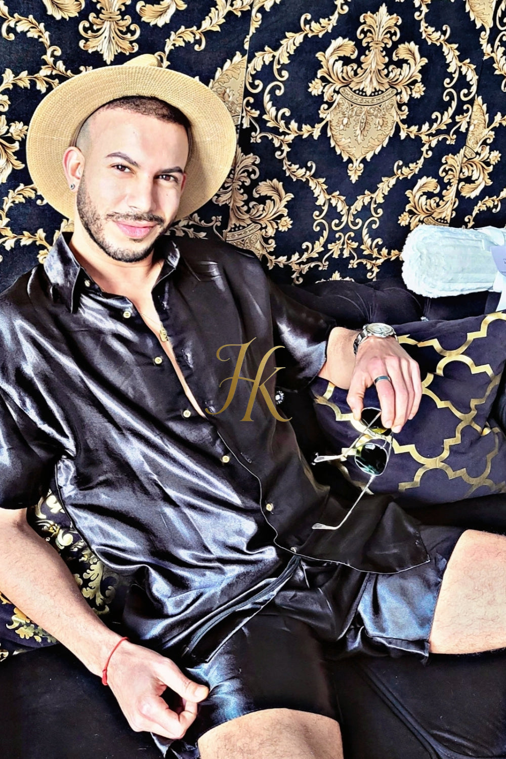 Mens Silk/Satin Shirt Shorts/Short Pants Set