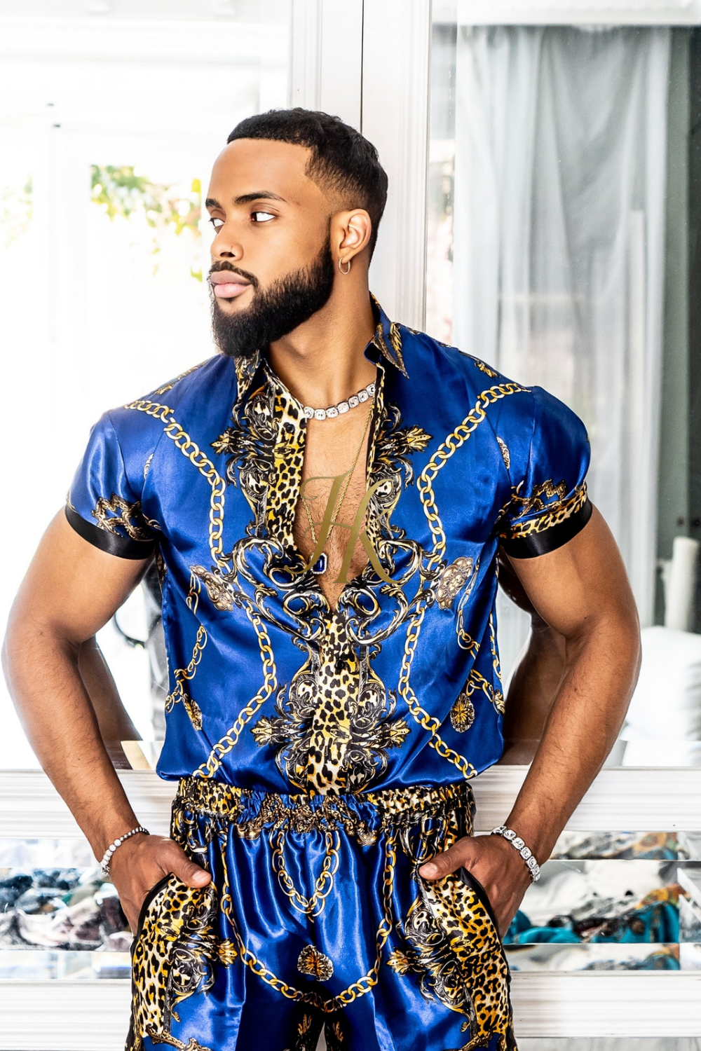 Summer Barroco Silk Outfits M / Dark Blue valentines day, white shirt men sleeveless hoodie, crochet pants men, maxi cardigan men, sleeveless cardigan, burning man men, festival clothing, festival outfit men, kimono men, long kimono, men kaftan,men summer wear, rave outfit men, sundari kimono