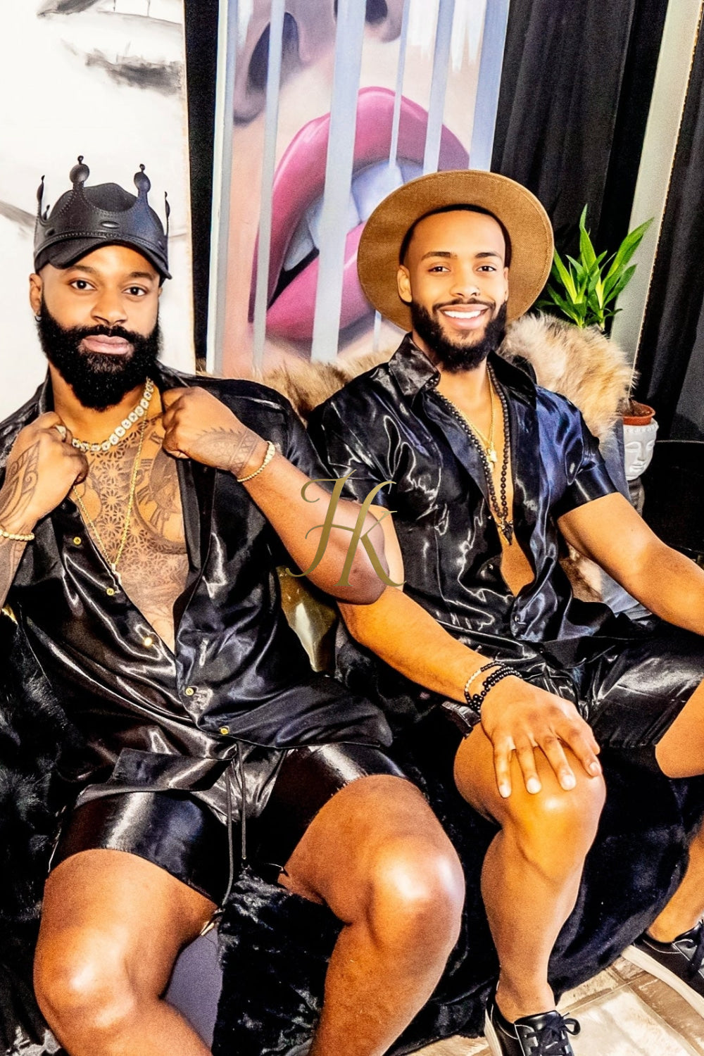 Black Mens Satin Silk Set 2Pcs