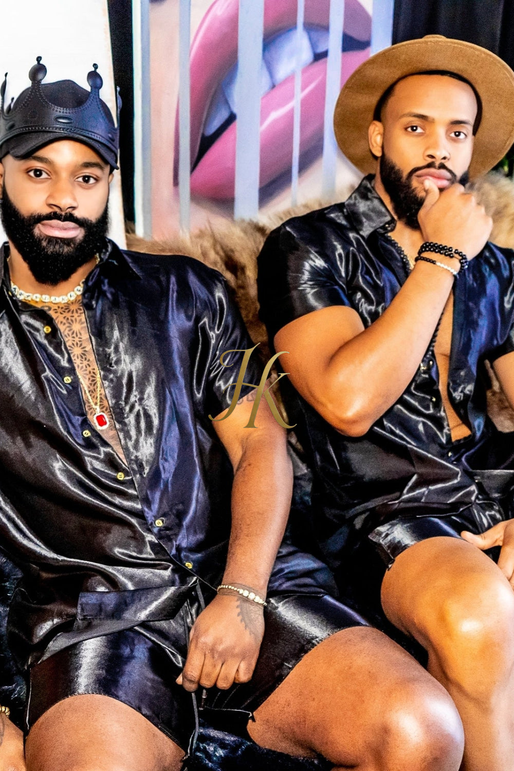 Black Mens Satin Silk Set 2Pcs
