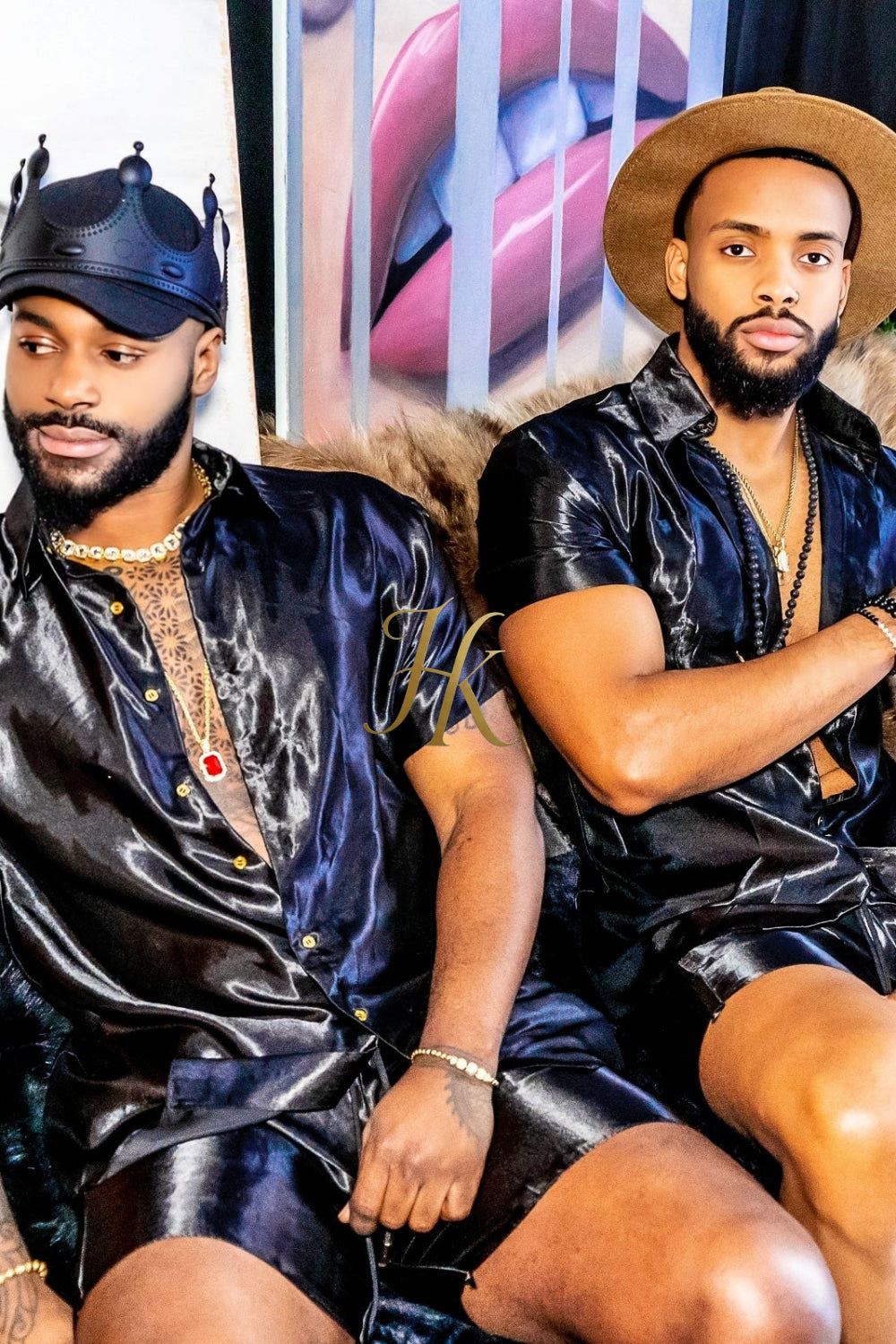 Black Mens Satin Silk Set 2Pcs