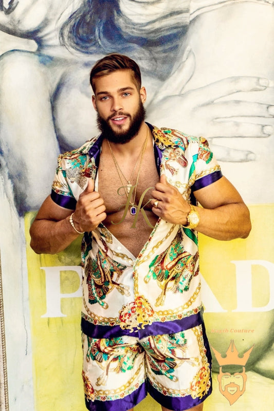 Barocco Silk Set Outfits valentines day, white shirt men    sleeveless hoodie, crochet pants men, maxi cardigan men, sleeveless cardigan, burning man men, festival clothing, festival outfit men, kimono men, long kimono, men kaftan,men summer wear, rave outfit men, sundari kimono