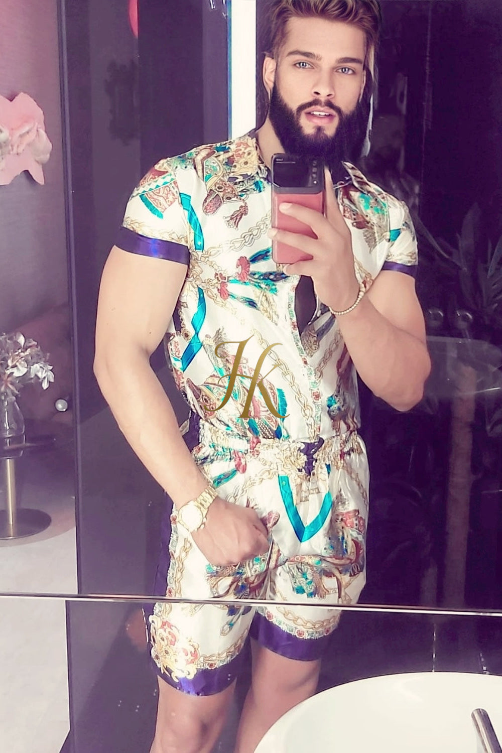 Barocco Silk Set Outfits clothing for men, gift for him,linen clothing, linen shirt men, long sleeve shirt, mens clothing, mens top, shirt for men, shirt with buttons, summer clothing, summer shirts, valentines day, white shirt men