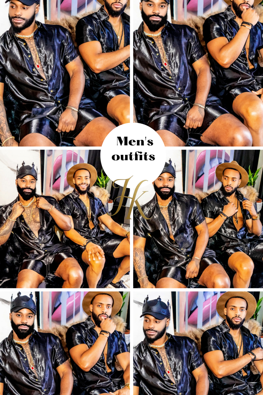 Black Mens Satin Silk Set 2Pcs