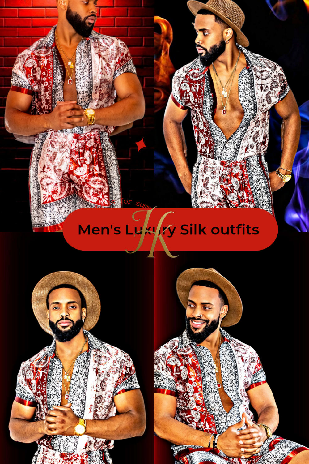 Summer Mens Luxury Silk Dress Set Outfits
