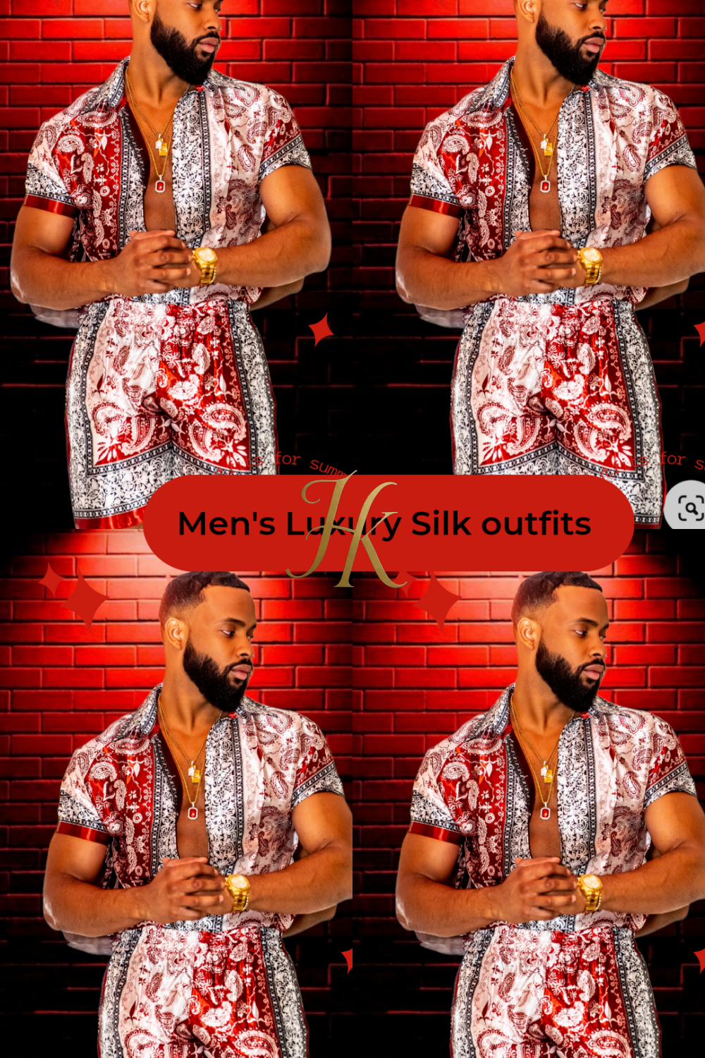 Summer Mens Luxury Silk Dress Set Outfits