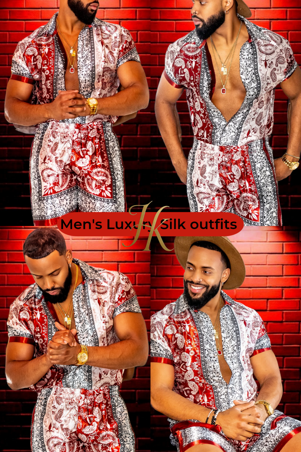 Summer Mens Luxury Silk Dress Set Outfits