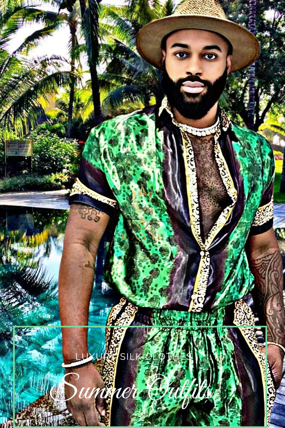 2 Piece Mens Silk/Satin Shirt Shorts/Short Pants Set