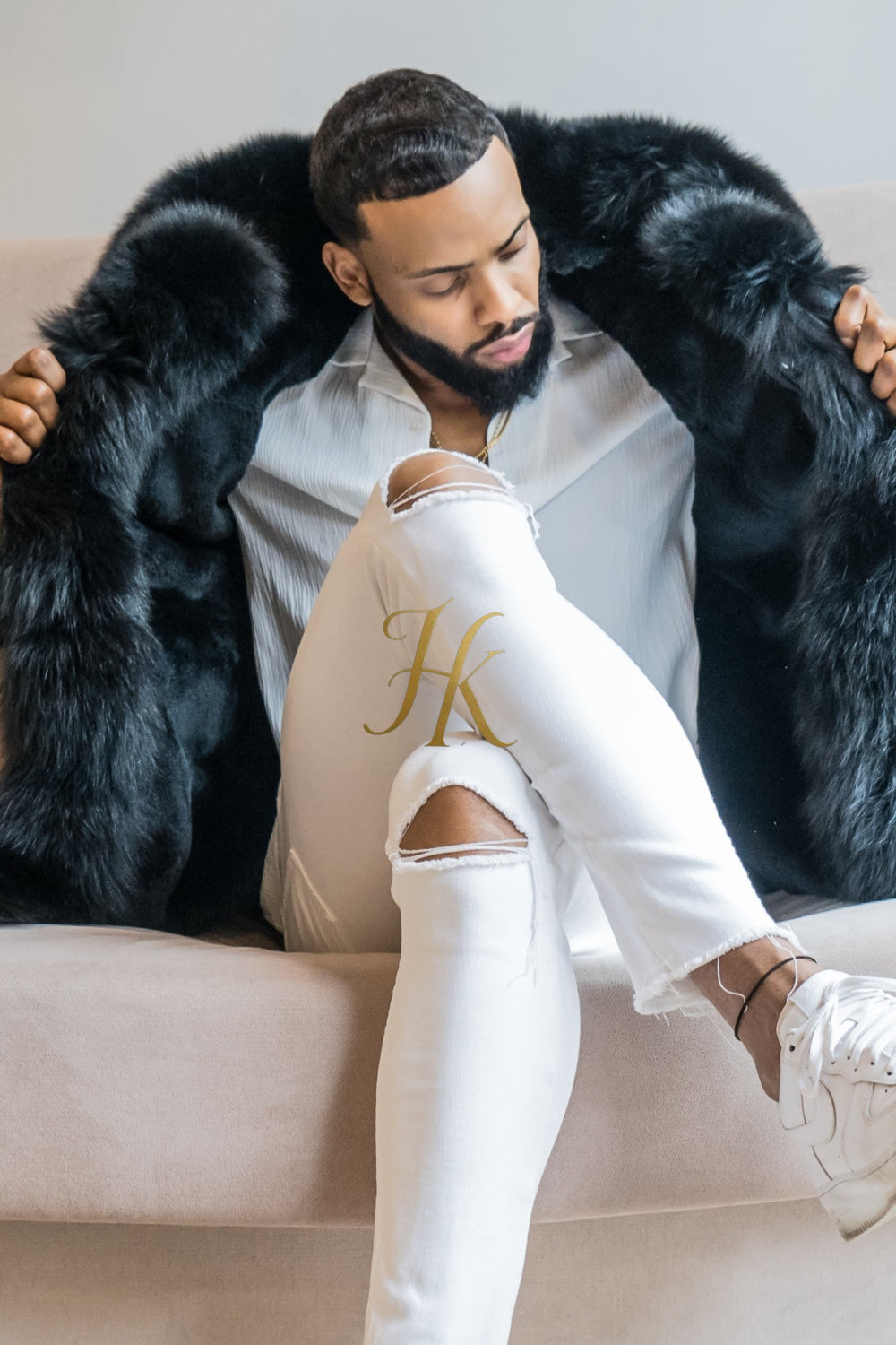 Mens Black Fox Fur Coat